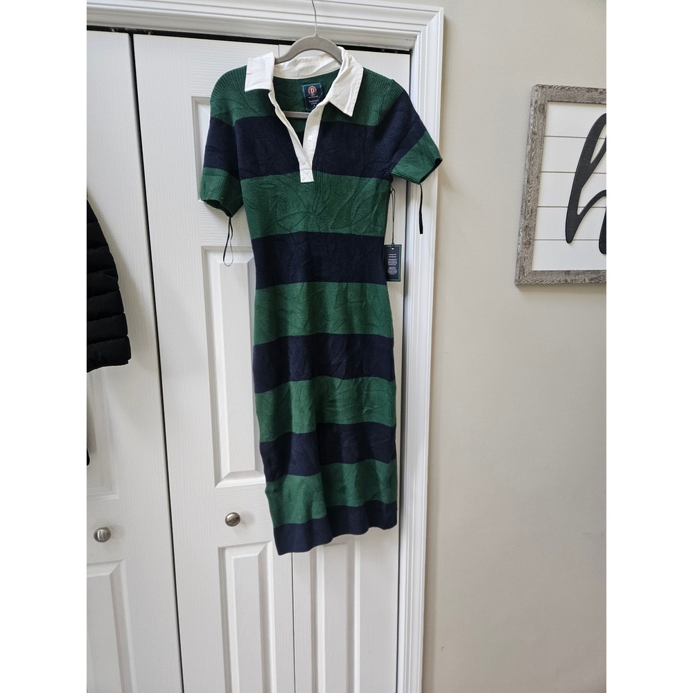 Abercrombie & Fitch x Danzy Design Studio Rugby Midi Dress Green Navy Stripe M P
